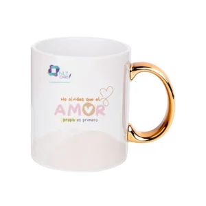 Taza Blanca Con Asa Dorado De 11onz